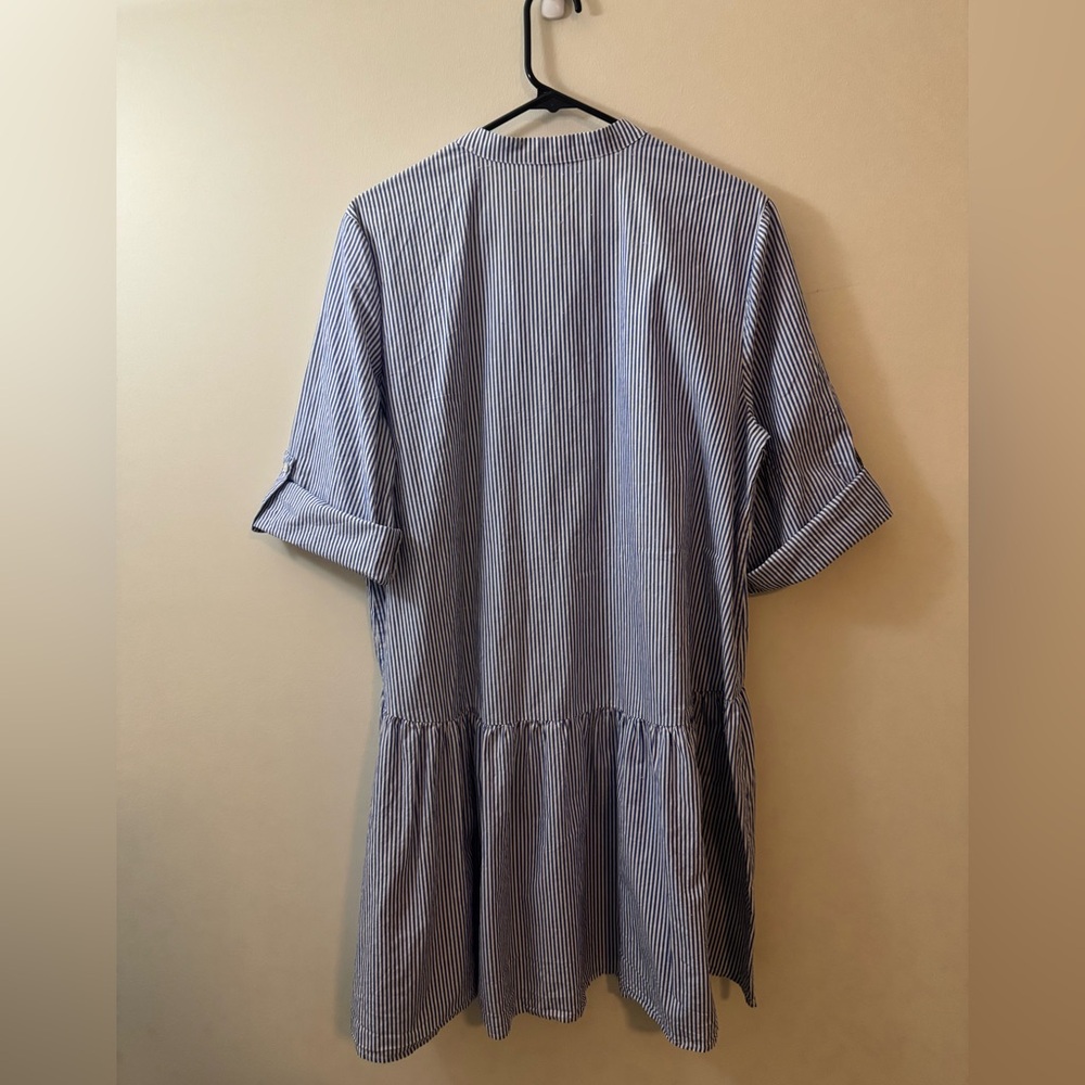Madewell PERFECT Striped Blue and White 3/4 Sleeve Dress, 100% crisp cotton, XL - Picture 4 of 6